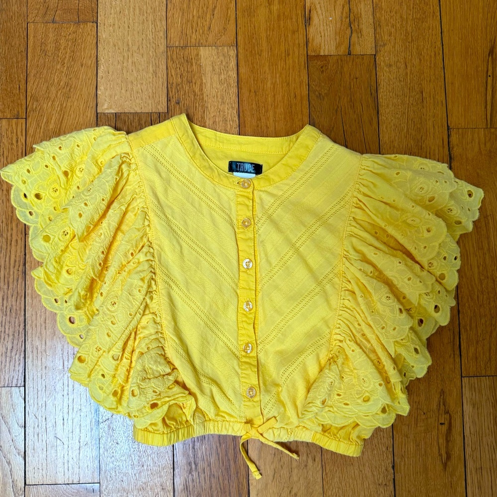 Truce Yellow Ruffled blouse size 10